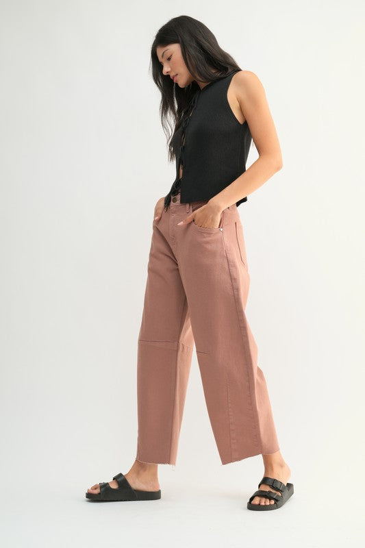 Barrel Jean w Seams in Clay