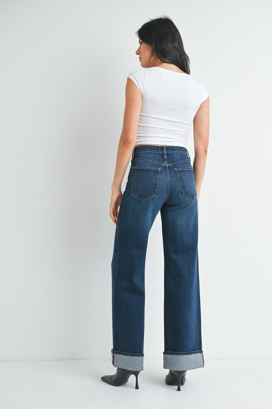 The Cuffed Palazzo in Dark Denim