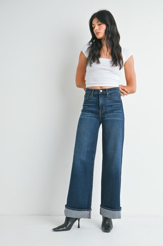The Cuffed Palazzo in Dark Denim