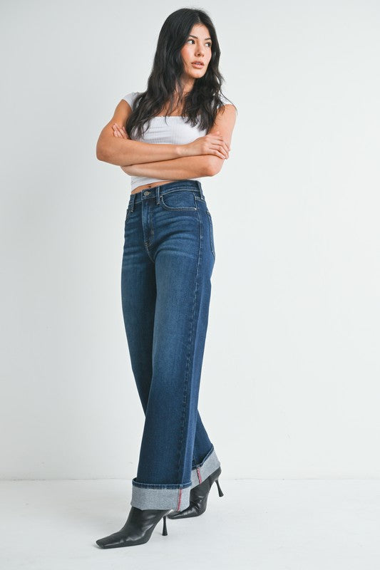 The Cuffed Palazzo in Dark Denim