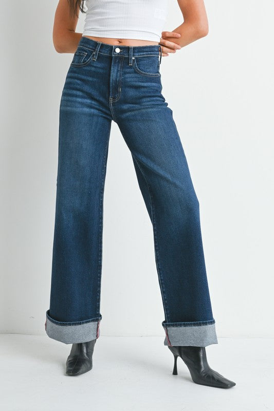 The Cuffed Palazzo in Dark Denim