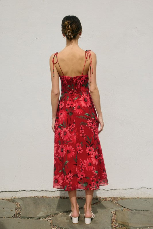 Crimson Floral Maxi Dress