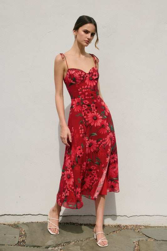 Crimson Floral Maxi Dress