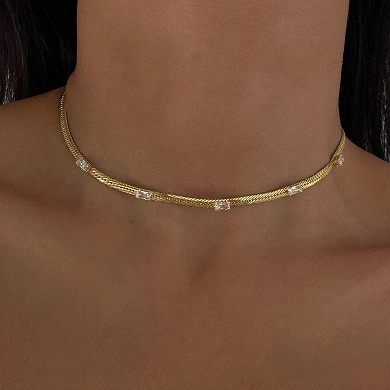 Herringbone Chain Gem Drop Choker Hereafter Clear CZ 