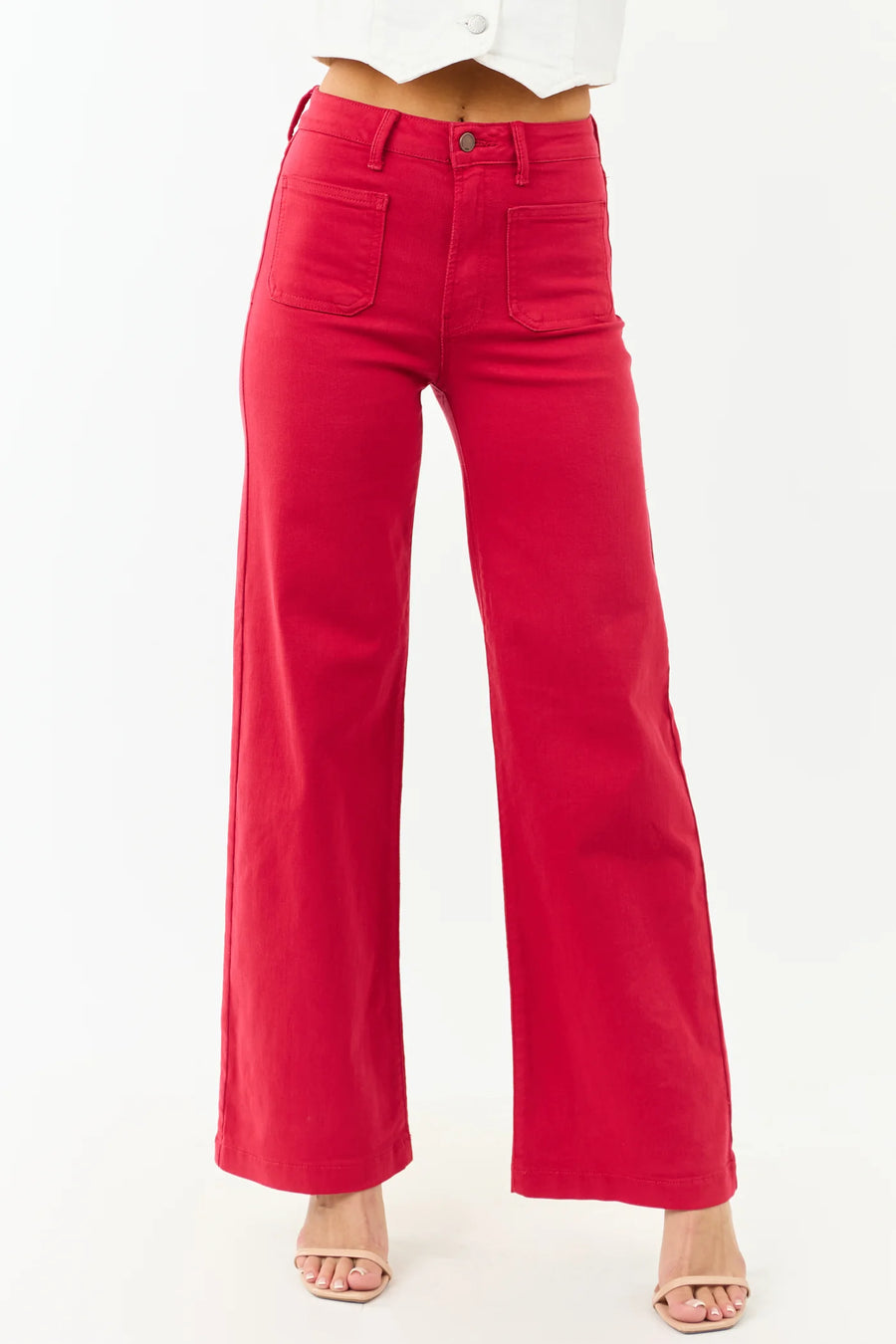 Red Mini Patch Pocket Wide Leg Denim