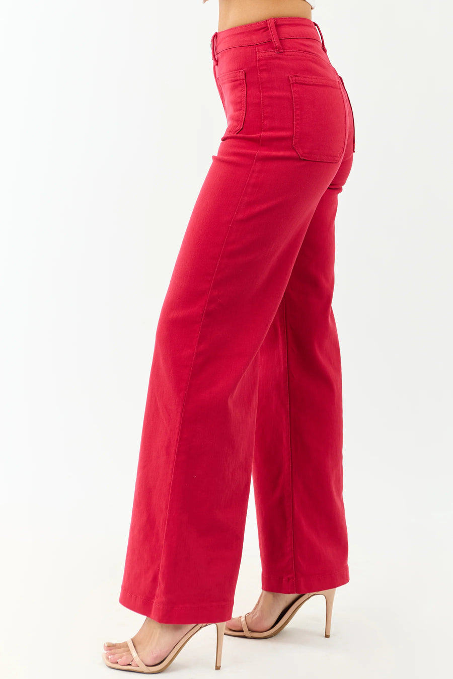 Red Mini Patch Pocket Wide Leg Denim