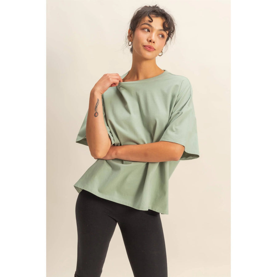 Celia Oversized Tee in Sage