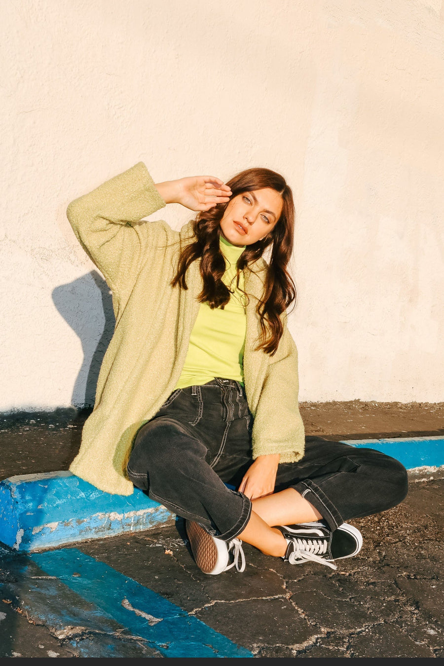 Sherpa Shawl Collar Coat In Avocado pant No Less Than 