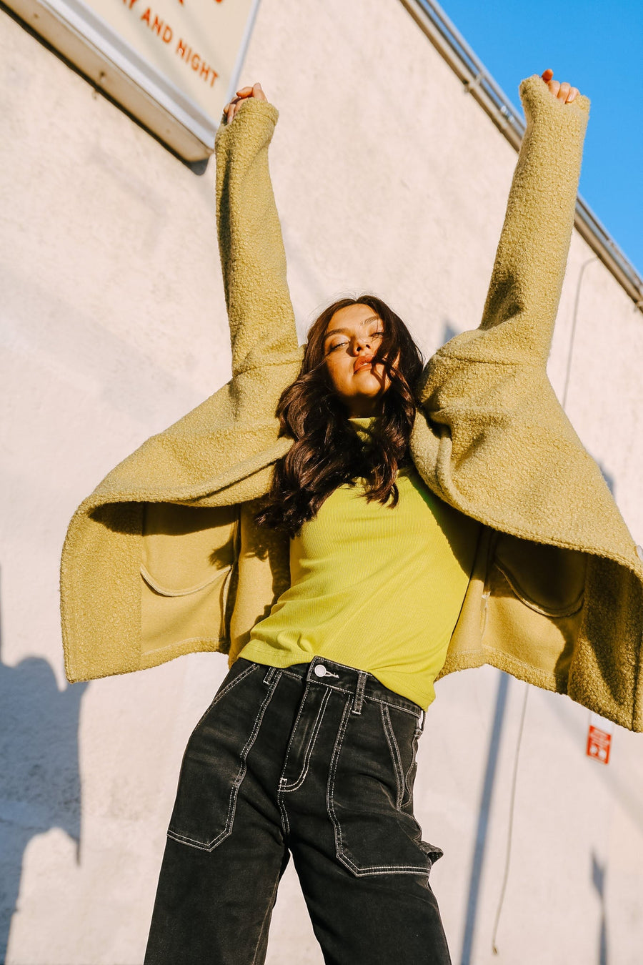 Sherpa Shawl Collar Coat In Avocado pant No Less Than 