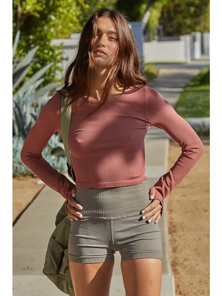 Seamless LS Rib Crop Top
