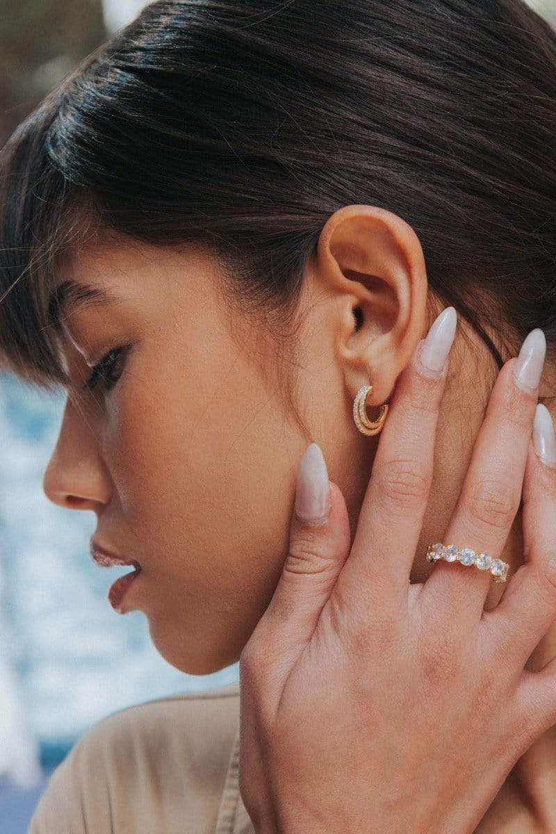 Evil Twin Gold CZ Huggies earrings Native Gem Collection 