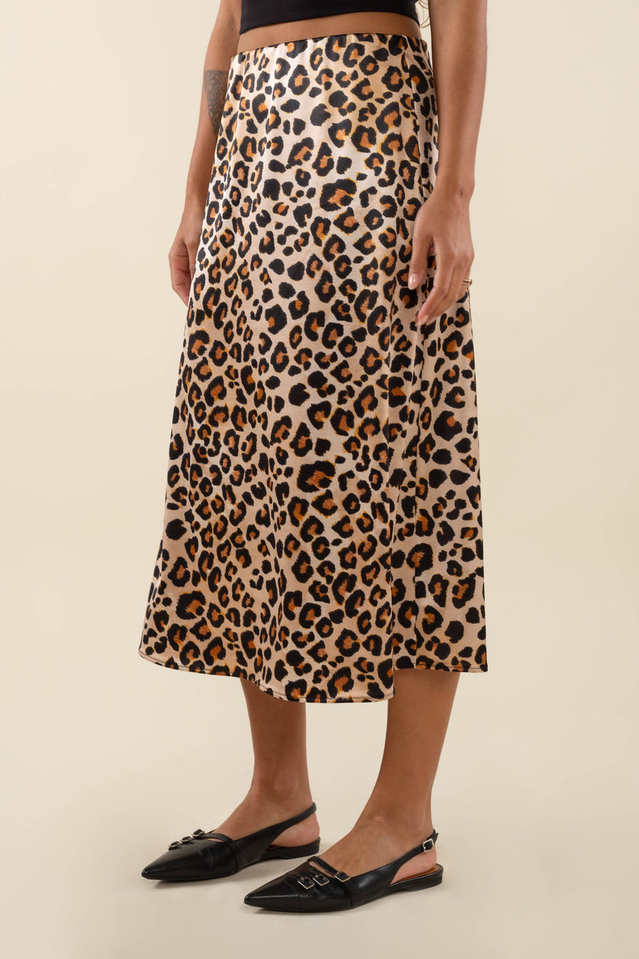 Satin Leopard Midi Skirt skirt No Less Than 