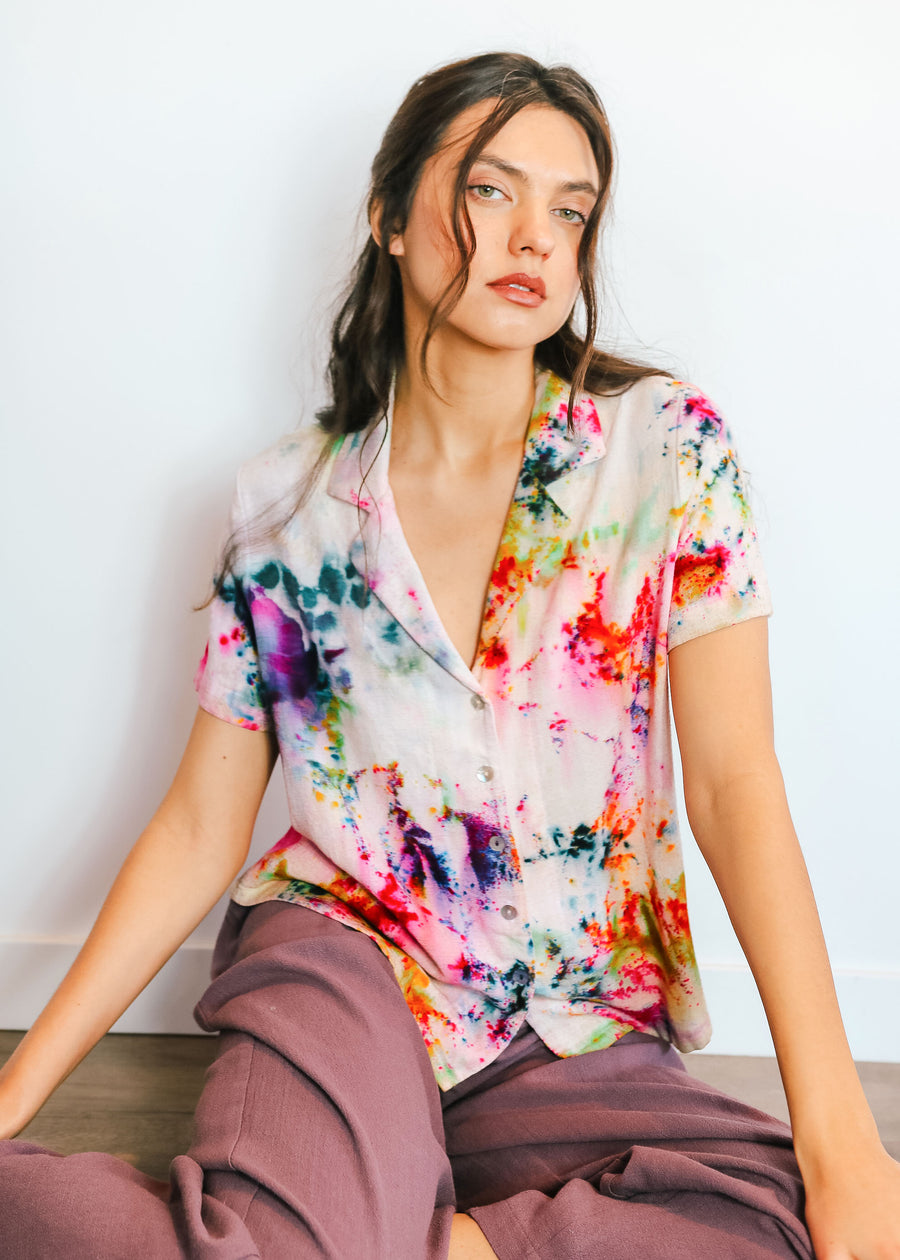 Hand Dyed Linen Button Down