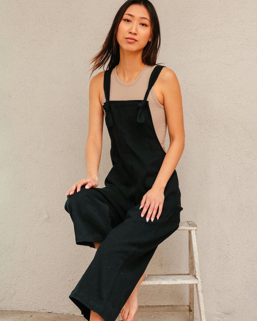 Lexi Cotton Linen Overalls jumpsuit Miou Muse Small Black 