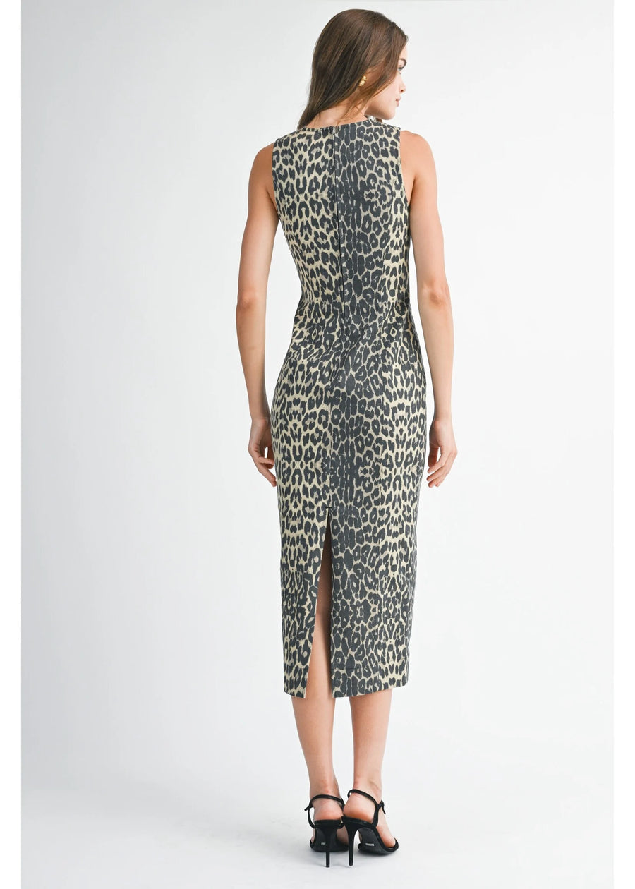 Leopard Denim Midi Dress