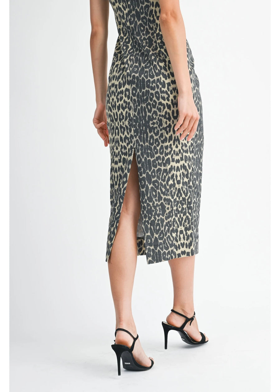 Leopard Denim Midi Dress