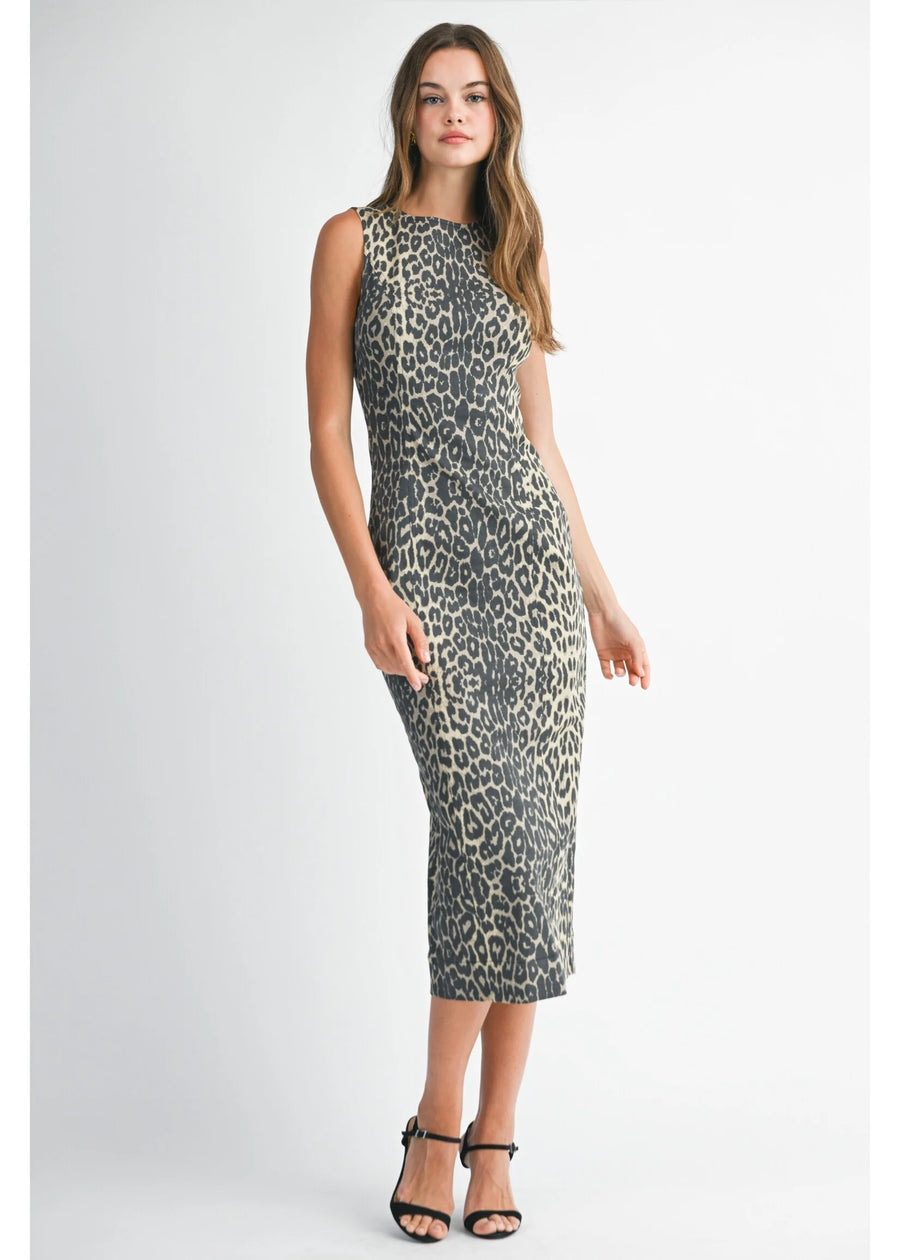 Leopard Denim Midi Dress