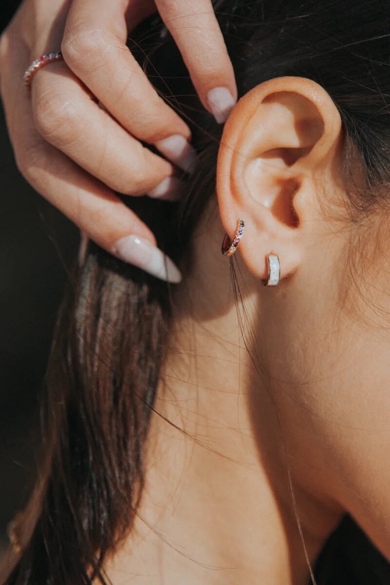 Shay Huggie Earrings in White Opal earrings Native Gem Collection 