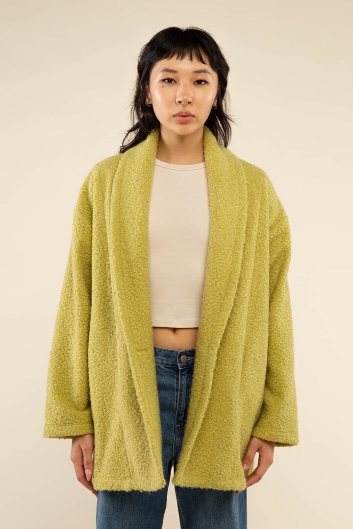 Sherpa Shawl Collar Coat In Avocado pant No Less Than 