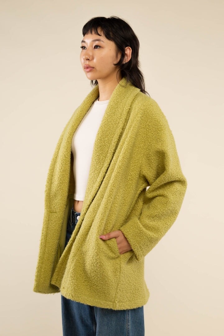 Sherpa Shawl Collar Coat In Avocado pant No Less Than 
