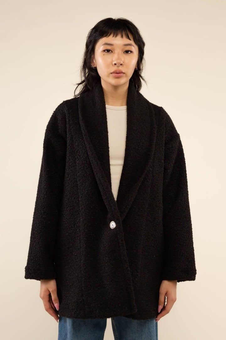 Sherpa Shawl Collar Coat In Avocado pant No Less Than 