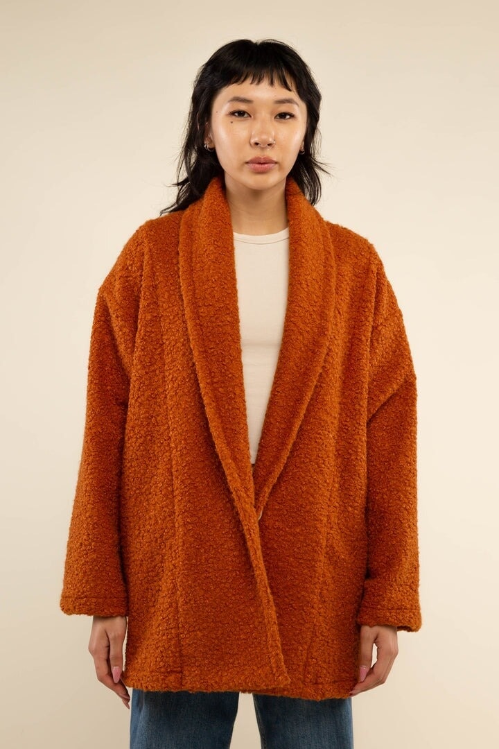 Sherpa Shawl Collar Coat In Avocado pant No Less Than 