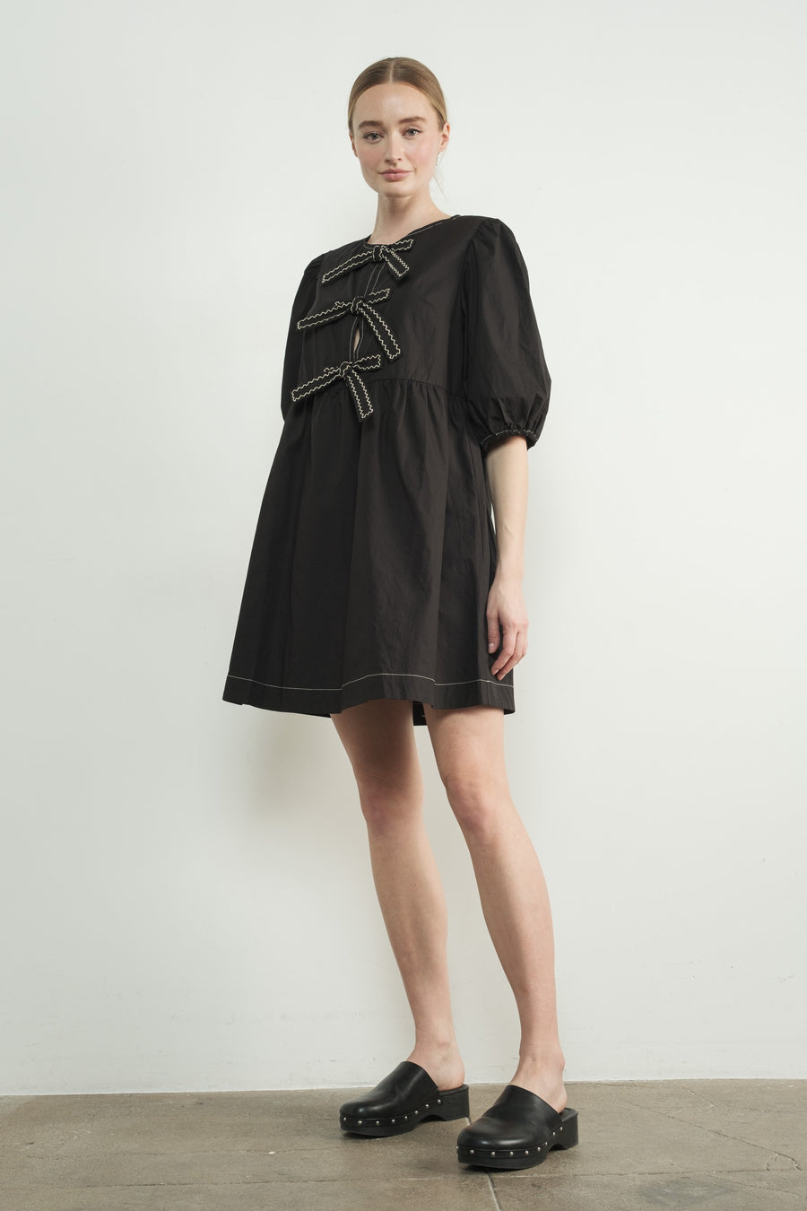 Tie Me Up Puff Sleeve Baby Doll Dress