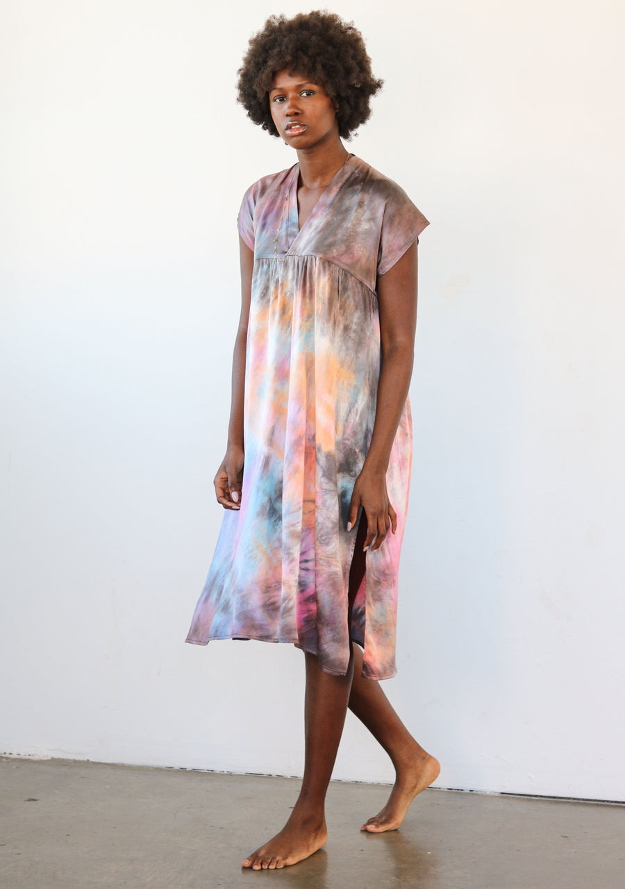 Hand Dyed Silk Satin Nap Dress in Aura dress Haley Solar 