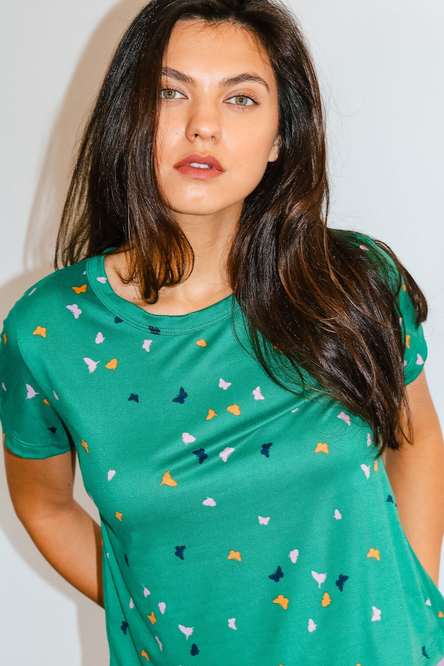 Upcycled Tee in Kelly top Haley Solar 