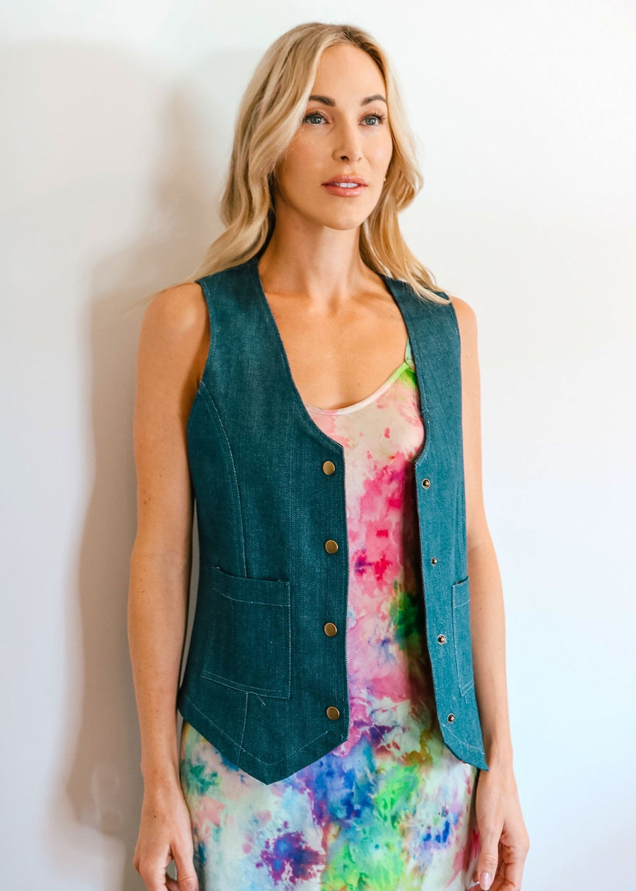 Retro Fitted Denim Vest top Haley Solar 